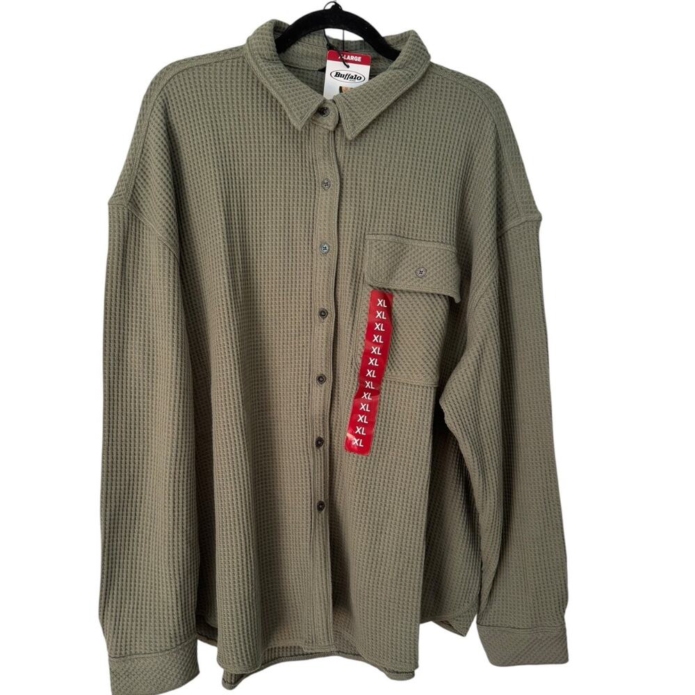 NWT Buffalo Jeans Waffle Button Up Shirt Women’s XL Sage Green